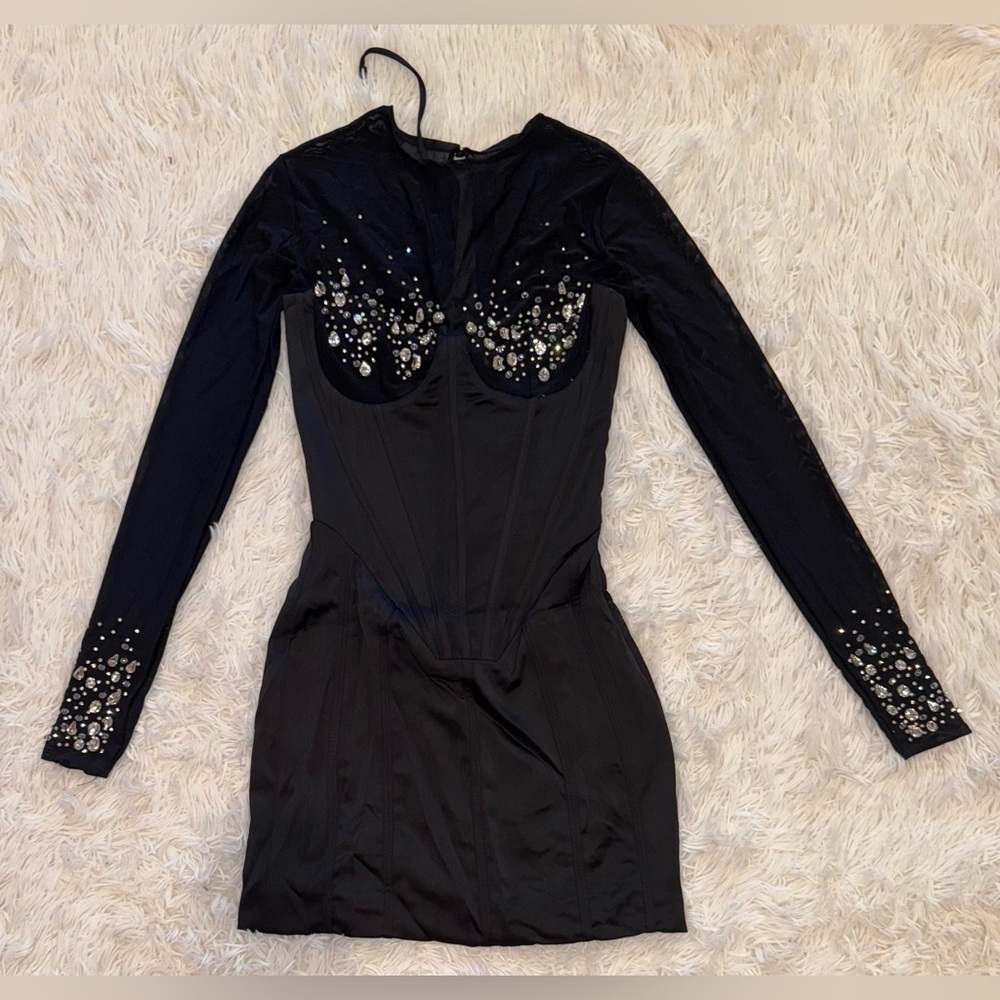 NWOT HOUSE OF CB Anastasia Black Crystallised Corset mini Dress size XS - Picture 4 of 9